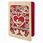 DELLA STELLA Wooden 4th Anniversary Card, Handmade 4 Years Wedding Anniversary Greeting Card, 4th Anniversary Card for Her, Him, Husband, or Wife.