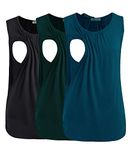 Smallshow Women's Maternity Nursing Tank Tops Sleeveless Breastfeeding Clothes 3-Pack Medium,Black-Teal-Deep Green