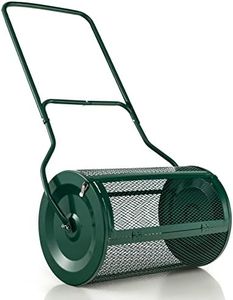 Goplus 27" Compost Spreader, Peat Moss Spreader w/Upgrade U-shaped Handle, Side Latches, Heavy Duty Metal Mesh Lawn Roller for Topdressing & Seedling, Garden & Lawn Yard Care Manure Spreader, Green