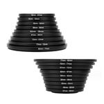 Besvalo Filter Ring Adapter Set 18 Pieces, Camera Lens Filter Stepping Rings Kit, Lightweight and Durable Aluminum, 9 Pcs Step Up Rings Set and 9 Pcs Step Down Rings Set, Black