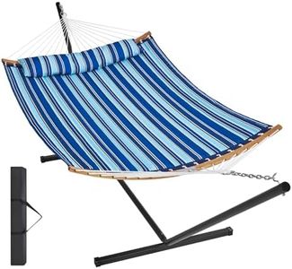 VEVOR Two Person Hammock with Stand Included, Double Hammock with Curved Spreader Bar and Detachable Pillow and Portable Carrying Bag, Perfect for Outdoor Freestanding Hammock, 480lb Capacity