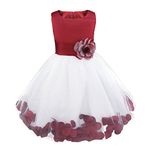 CHICTRY Petals Bow Princess Wedding Bridesmaid Formal Pageant Party Flower Girls Dresses Burgundy 2 Years