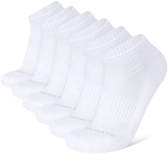 Closemate Mens Trainer Socks 6 Pairs Sports Running Athletic Ankle Socks Low Cut Wicking Cushioned Breathable Cotton Short Socks(6White, Size L）