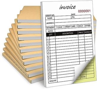 10 Pack Receipt Book, 2-Part Carbonless Sales Invoice Book with Cardboard Copies for Small Boutique Business, (8.3x5.5 Inches, 50 Sets*10) (Invoice)
