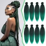 Braiding Hair Braids Hair Extensions, 20Inches Pre Stretched Braiding Hair Colour Braiding Hair 8Pcs Hair Extensions for Women Braids (20" 8 Packs, T1B/Green)