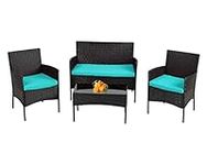 FDW Wicker Patio Furniture 4 Piece Patio Set Chairs Wicker Sofa Outdoor Rattan Conversation Sets Bistro Set Coffee Table for Yard or Backyard,Blue