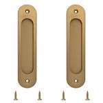 MOROBOR Oval Recessed Sliding Door Pulls, 2pcs Bronze Gold Flush Pull Aluminum Alloy Closet Door Finger Pulls with Mounting Screws for Sliding Barn Door(180mm)