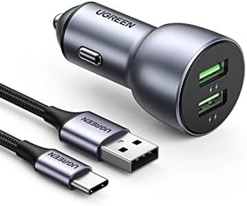 UGREEN Cargador ParaCoche USB, 36W Cargador Mechero Carga Rapida QC 3.0 Móvil Doble USB con 1M Cable USB C Compatible con Huawei Xiaomi Galaxy S23,S22 iPhone 16,15,14,13 Plus Pro MAX Pixel 7,6