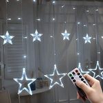 shsyue Window Lights Christmas Decorations Indoor,LED Star Curtain Lights, 12 Stars 138 LED Xmas Window String Lights for Bedroom Wall Wedding Party,USB Operated with Remote 8 Modes-White