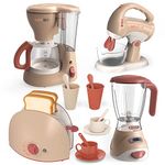 Kids Kitchen Appliances Toy, Pretend Play Kitchen Toy Set with Coffee Maker, Toaster, Blender, and Mixer with Realistic Light and Sounds, Toddler Gifts for Kids 3-8 Boys Girls