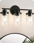 EDISHINE Bathroom Vanity Light, 3 Light Black Vanity Light Over Mirror, Farmhouse Bathroom Light Fixture with Clear Glass Shade for Bedroom Kitchen Hallway Living Room (E26 Base)