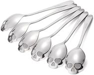 FOXAS 6 Pack Skull Spoons, 5.9-inch Coffee Tea Stirring Spoons, Stainless Steel Teaspoons, Skull Sugar Spoon Cutlery Set, Bar Spoons, Cool Gothic Design for Halloween, DARK & ROCK Collectors