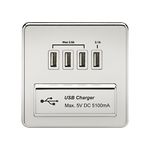 Knightsbridge SFAVQUADPCW Screwless 1G Quad USB Charger Outlet 5V Dc 5.1A-Polished Chrome with White Insert