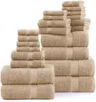 SNOWDROP 24 pc Bath Towels Set - Microfiber, Oversize Bath Sheets, Absorbent Bathroom Set for Home and Spa, 2 Bath Sheets,4 Bath Towels,6 Hand Towels,8 Washcloths,4 Fingertip - Beige