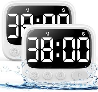 HAUKINIX Shower Timer Waterproof Bathroom Toilet Timer Digital Kitchen for Wall Mount, Study w/Foldable Stand, Countdown Stopwatch w/Suction Cup for Swim, Rechargeable, 2 Pack White