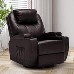 Ufurniture Massage Recliner Chair 160°Tilt 8 Point Heated Vibration Brown PU Recliner Chair for Adults 360 ° Rotate Circular Base with Side Pocket and Cup Holders