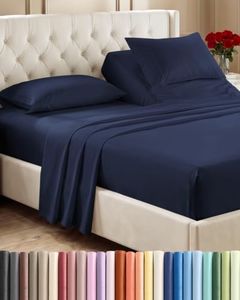 Split Head King Sheets Set - Top Split King Sheets for Adjustable Beds, Easy-Fit Split Head King Mattress - Flex Split Top King Sheets, Easy-Fit, Breathable, Deep Pocket Split King Sheets - Navy Blue