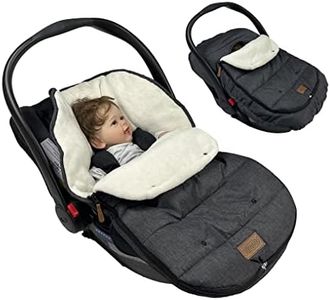 funlife 4 in 1 Premium Waterproof Universal Anti-Wind Infant Car Seat Cover Comes with Ultra Soft Fleece Car Seat Bunting Bag for Winter,Car Seat Cover Bunting Set for 0-18M