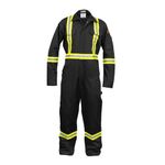 Flame Resistant FR High Visibility Hi Vis Coverall - 88% C/12% N (Large, Black)