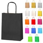 Thepaperbagstore 10 Small Black Paper Party Bags With Handles - Colourful Paper Gift Bags for Kids and Adults Parties, Birthdays, Weddings, Baby Showers, Hen Parties and Sweets 18x22x8cm