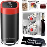 ThermoMaven Mason Jar Vacuum Sealer Kit with 10 Pcs Patented Reusable Lids, 4-in-1 Automatic Vacuum Sealer for Canning Jars, Vacuum Bag, Container, Wine Stopper, One-Handed, Auto-stop, Black & Red