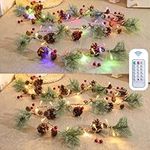 2 Pack SHareconn 6FT Prelit Artificial Christmas Garland with Multi-Color Changing Lights/Remote/Battery Operated, Pine Cone, for Mantle Stairs Fireplace Xmas Lighted Decorations, Indoor Outdoor Decor