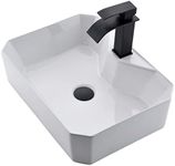 White Rectangle Ceramic Bathroom Vessel Sink Combo, Scamall 20x15 Inch Porcelain Bowl Bathroom Balcony Art Basin Vanity Sink with Black Faucet & Drainer SMA2015B