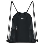 WANDF Drawstring Backpack Sports Gym Sackpack with Mesh Pockets Water Resistant String Bag for Women Men Children (Black)