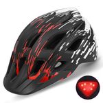 Bike Helmet, Lightweight Bicycle Helmet with Tail Light & Detachable Visor, 21 Vents Cycling Helmet for Adults, Mountain & Road Cycle Helmet for Men Women Adjustable Size 57-61cm (Black+Red)