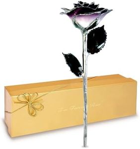 Forever Rose Real 2-Tone Purple Rose with Platinum Trimmed Petals and Platinum Stem, Handcrafted Preserved Rose in Luxury Gold Gift Box, Romantic Gift for Her, Elegant Gift for Any Occasion