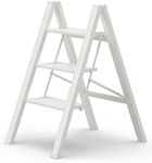 GameGem 3 Step Ladder, Aluminum Folding Step Stool with Anti-Slip Sturdy and Wide Pedal, Lightweight Portable Stepladder for Home and Kitchen Use Space Saving, Cream White, 330 lbs