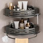 Tokokimo Corner Shower Caddy Suction Cup, 2-Pack Aluminum Bathroom Shelf Shower Rack, Detachable and Reusable, No Drilling (Gunmetal Gray-(With towel bar))