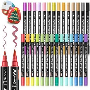 Shuttle Art Dual Tip Metallic Acrylic Paint Pens, 28 Colours Fine & Brush Paint Marker Pens, Paint Pens for Rock Painting, Ceramic, Wood, Fabric, Art Marker Pen Set for Kids Adults on Christmas Easter