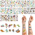 ACWOO Temporary Tattoo for Kids, 30 Sheets Animal Dinosaur & Pirate & Space Cartoon Tattoo, 390+ Patterns Mixed Style Temporary Tattoo Stickers, Waterproof Fake Tattoo for Birthday Party Bag Filler