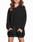 Arshiner Girls Cute Long Hoodies Loose fit Patch Pocket Drop Shoulder Sweatshirts Kids Sports-wear Black Size 9-10Y