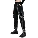 MEINVQIAOTI Black Cargo Pants for Women Techwear Women Loose Street Rock Style Casual Black Pants with Chain Goth Pants, Black, M