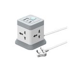 UltraProlink Cube Extension Board | Surge Protector Spike Guard | 4 Universal Sockets Plus 1 Type C and 2 USB -A Ports QC3.0 | 2m / 6.5ft Cable| Power Qube | Space Saving Design | White | UM1050