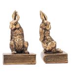 Book Ends for Shelves to Hold Books Hevay Duty,Decorative Bookends for Bookshelf Décor,Cute Animal Rabbit Book Stopper Easter Bunny Statues for Home, Office Desk, Living Room Decoration,1 Pair (Gold)