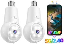 SYMYNELEC 3K 5GHz/2.4GHz Light Bulb Security Camera Outdoor 2PCS, AI Human/Vehicle Detection Motion Tracking 2-Way Talk Spotlight Color Night Vision Real-time Alarm Siren Compatible with Alexa