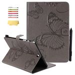 UUcovers Case for Samsung Galaxy Tab A 8.0 inch 2018 Model (SM-T387/T387V) with Pencil Holder/Card Pockets Folio Stand Embossed PU Leather TPU Back Shockproof Magnetic Wallet Cover, Gray Butterfly