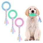 Cobee Puppy Teething Chew Toys with Cotton Ropes, 3 Packs 360° Deep Clean Small Dog Chew Toy Rings Interactive Dog Toys for Small Medium Dogs, Oral Teeth Soothe Itching for Dog Teeth Health