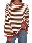 Trendy Queen Oversized Sweatshirt for Women 2024 Fall Striped Long Sleeve Shirts Hoodies Casual Pullover Y2K Top Outfits, Brownwhite, Medium