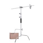 NEEWER C Stand with Boom Arm & Sliding Legs, Pro 100% Stainless Steel Stand Max Height 10.13ft/309cm with 3.9ft/120cm Arm & 2 Grip Heads for Photography Umbrellas, Reflectors, Softboxes and Monolights