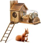 Boulphia Squirrel Feeder Wood Squirrel Feeders for Outside Funny Squirrel House with Nut Peanuts Storage Bottle and Corn Cob Holder