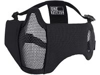 OneTigris 6" Foldable Half Face Airsoft Mesh Mask with Ear Protection, Military Tactical Lower Face Protective Mask (Black)