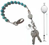 Hidden Hollow Beads Key Keeper 12" Turquoise Women's Beaded Strap Chain Finder Organizer Wallet Purse Holder Anti-Lost Ring, Turquoise, 24 Inches Long