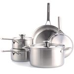 Merten & Storck Tri-Ply Stainless Steel 8 Piece Cookware Pots & Pans Set,Professional,Multi Clad,Measurement Markings,Drip-Free Pouring Edges,Durable Glass Lids,Induction,Oven Safe up to 220°C,Silver