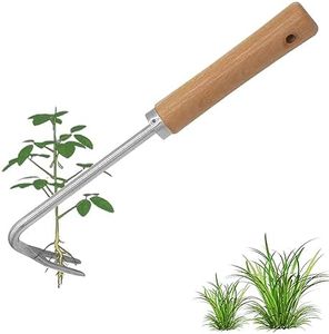 GYSRXS Extractor Malas Hierbas de Acero Inoxidable Cortador Malas Hierbas Manual con Mango de Madera Quita Hierbas Huerto,para Escardar,Excavar,Arrancar(25.7×7,5) CM