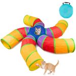 Depets 5-Way Large Cat Tunnel for Indoor Exercise - S-Shaped Tube With Play Ball, Interactive Peek Hole Pet Toy for Cats, Kittens, Puppies, and Rabbits
