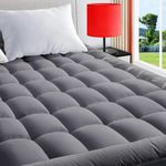 TEXARTIST Mattress Pad Cover Queen, Cooling Mattress Topper, 400 TC Cotton Pillow Top (Queen, Grey)